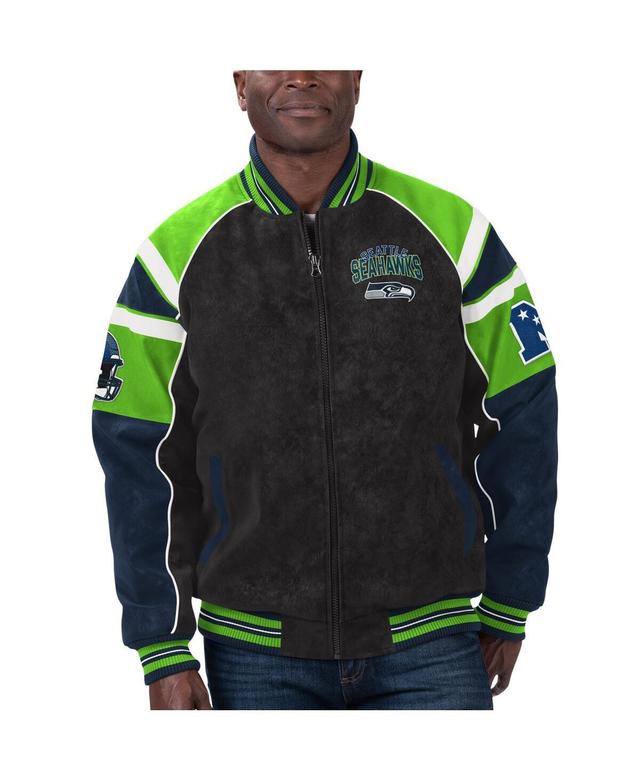 Mens G-iii Sports by Carl Banks Black Seattle Seahawks Faux Suede Raglan Full-Zip Varsity Jacket Product Image