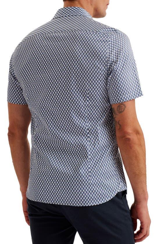 Printed Short Sleeve Button Front Shirt In Navy Product Image