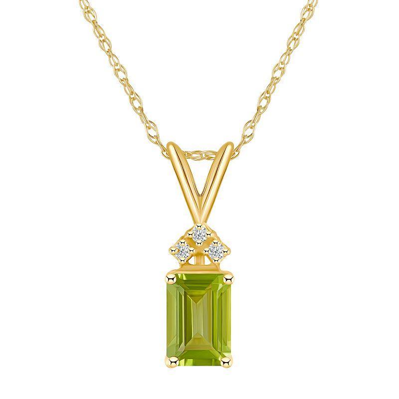 Celebration Gems 14k Gold Emerald Cut Peridot & Diamond Accent Pendant Necklace, Womens Green Product Image