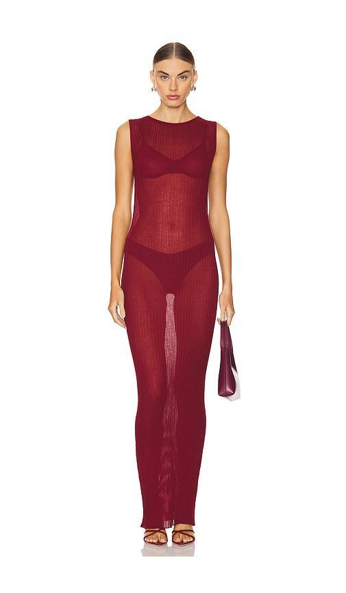 Lovers and Friends Clarice Sheer Maxi Dress in Burgundy Product Image