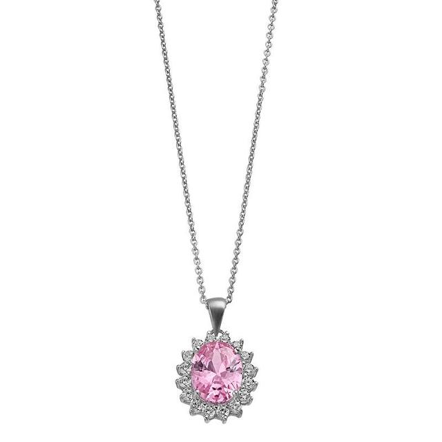 Rosabella Sterling Silver Pink Cubic Zirconia Halo Pendant Necklace, Womens Product Image