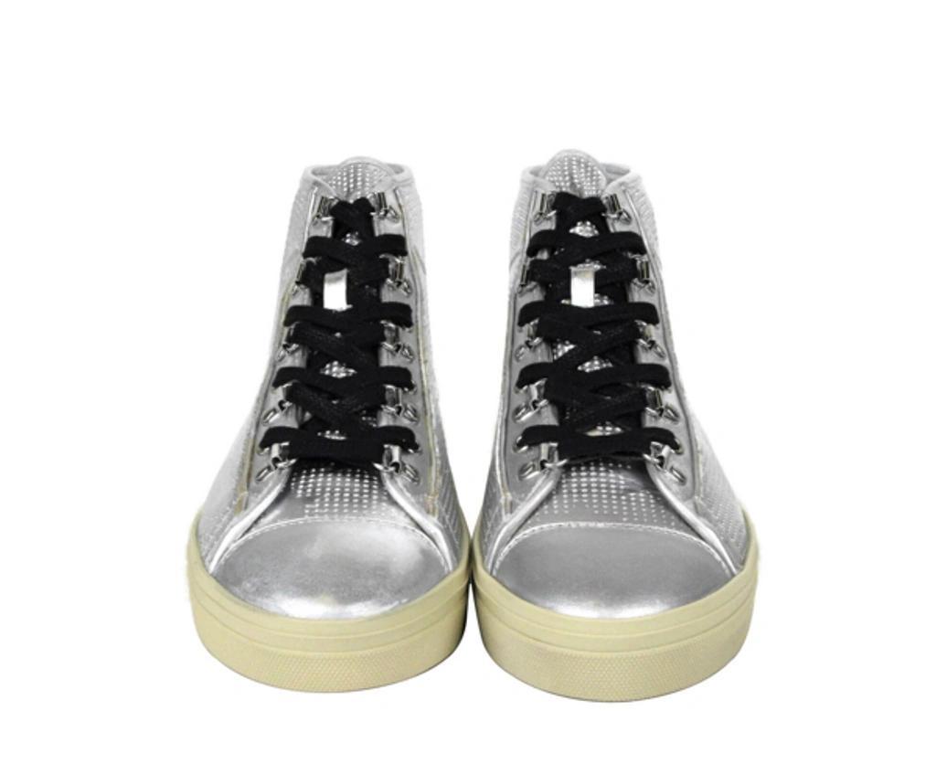 Men's Silver Metallic Leather Hi Top Sneaker (42 Eu / 9 Us) Product Image