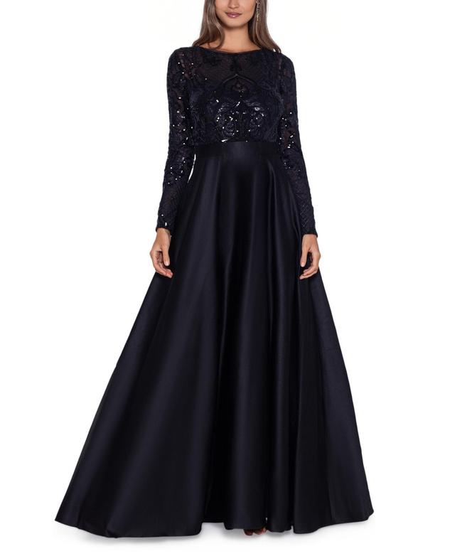 Betsy & Adam Womens Embroidered-Bodice Combo Gown black Product Image