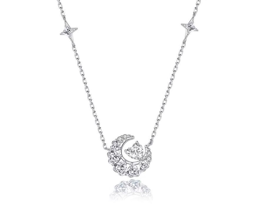 Moon Rhinestone Pendant Sterling Silver Necklace Product Image