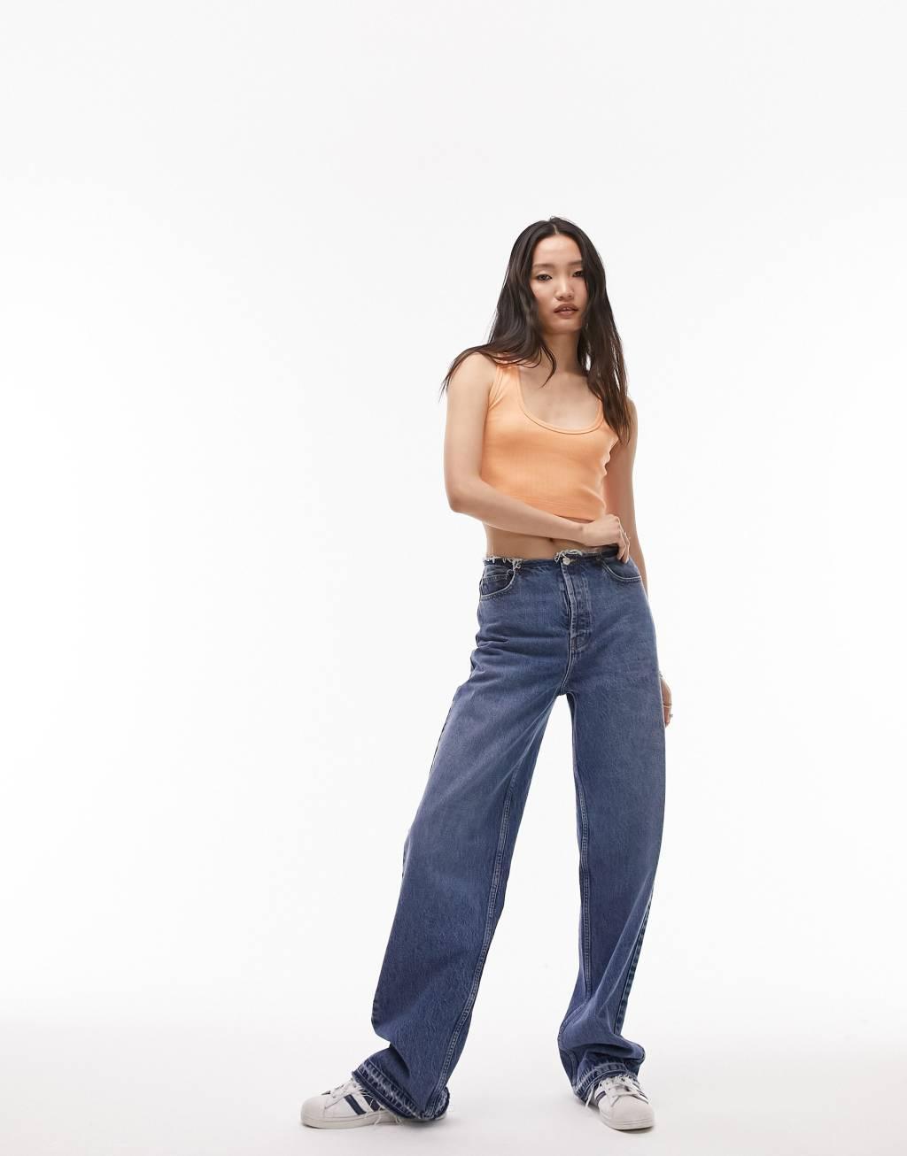 Topshop rib cropped top in orange Product Image