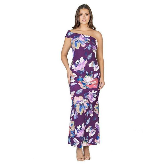 Womens 24Seven Comfort Apparel Floral One Shoulder Rouched Mermaid Maxi Dress Product Image