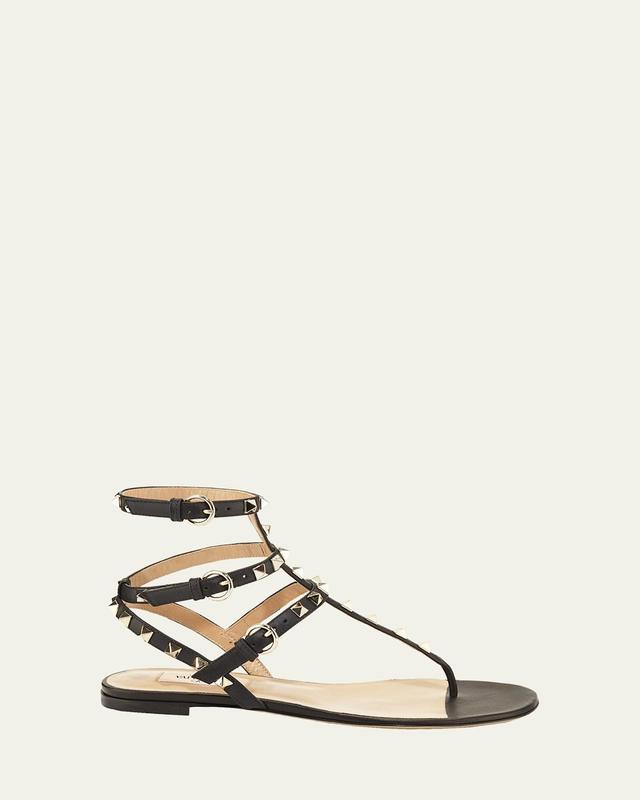 Rockstud Flat Thong Sandals, Black Product Image