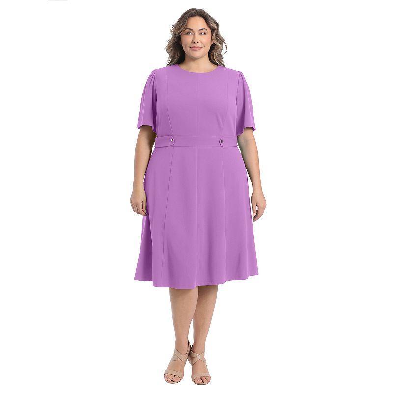 Plus Size London Times Short Sleeve Fit & Flare Midi Dress, Womens Product Image