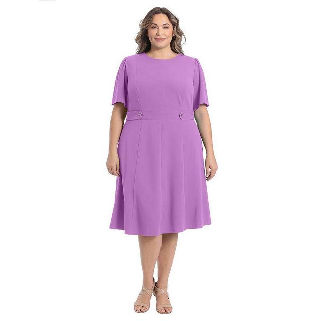 Plus Size London Times Short Sleeve Fit & Flare Midi Dress, Womens Purple Product Image