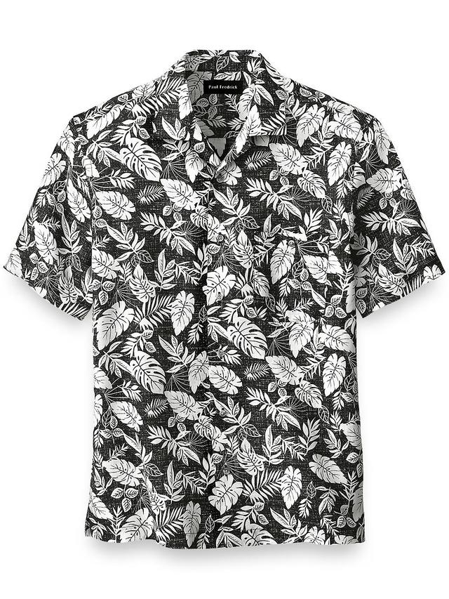 Linen Botanical Print Casual Shirt - Black/white Product Image