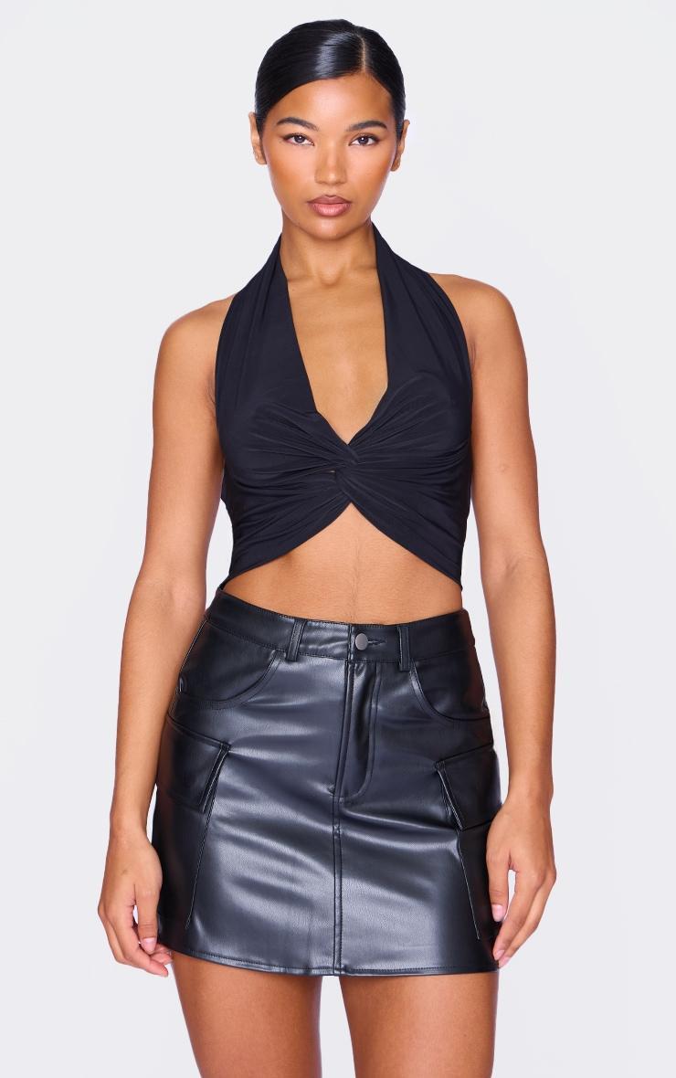 Black Faux Leather Cargo Micro Mini Skirt Product Image