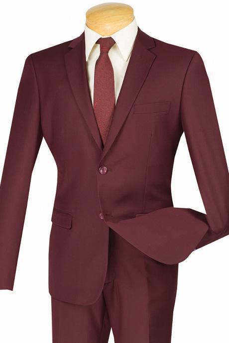 Burgundy Slim Fit Men's 2 Piece Business Suit 2 Button Male Product Image