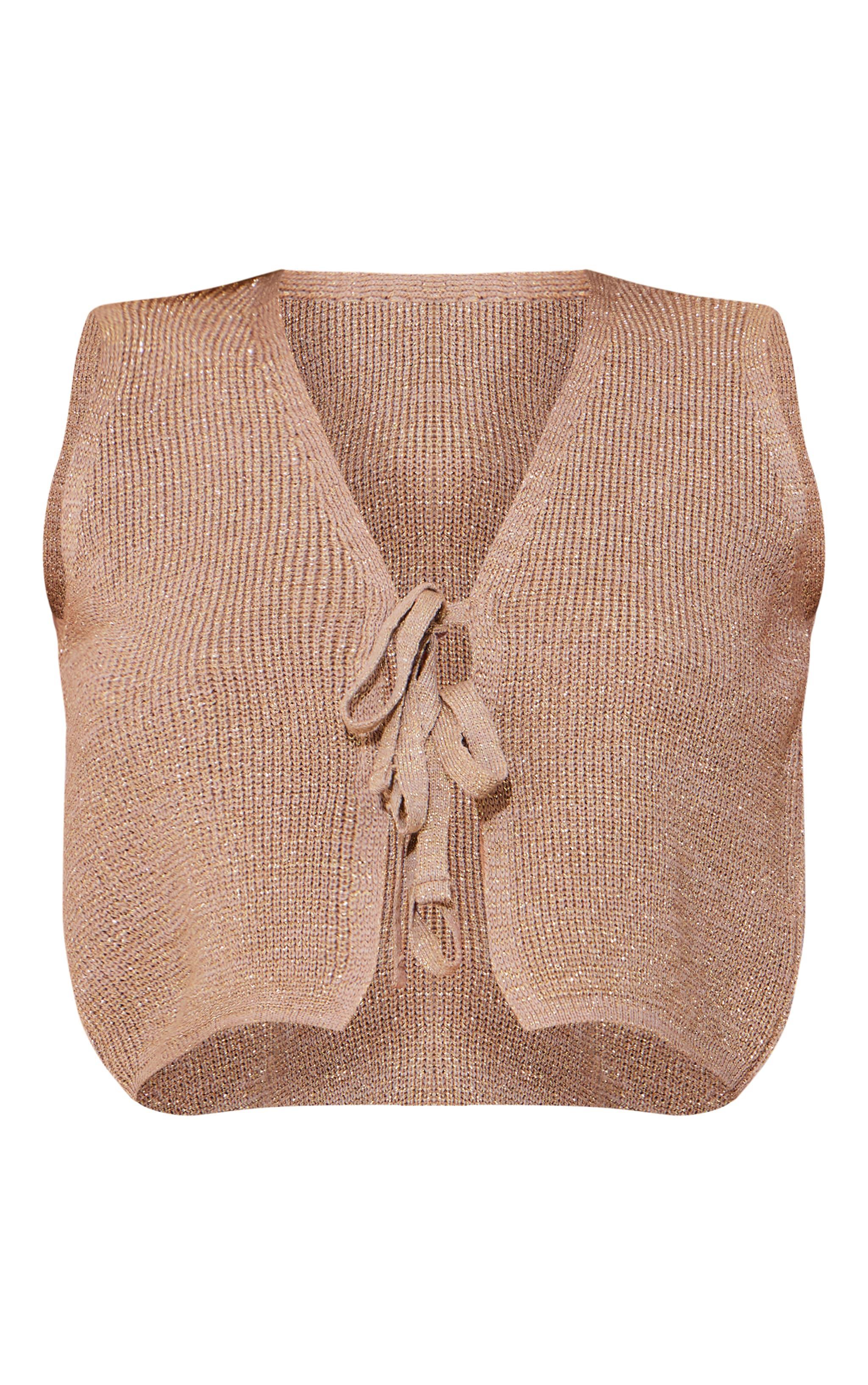 Bronze Glitter Knit Double Tie Front Vest Product Image