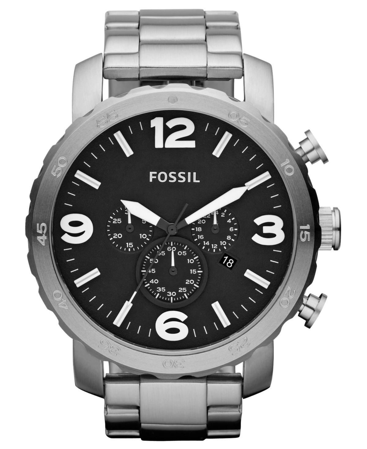 Fossil Mens Chronograph Nate Stainless Steel Bracelet Watch 50mm JR1353 Product Image