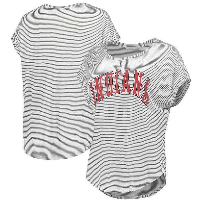 Womens White/Charcoal Indiana Hoosiers Day Trip Striped Scoop Neck T-Shirt Product Image