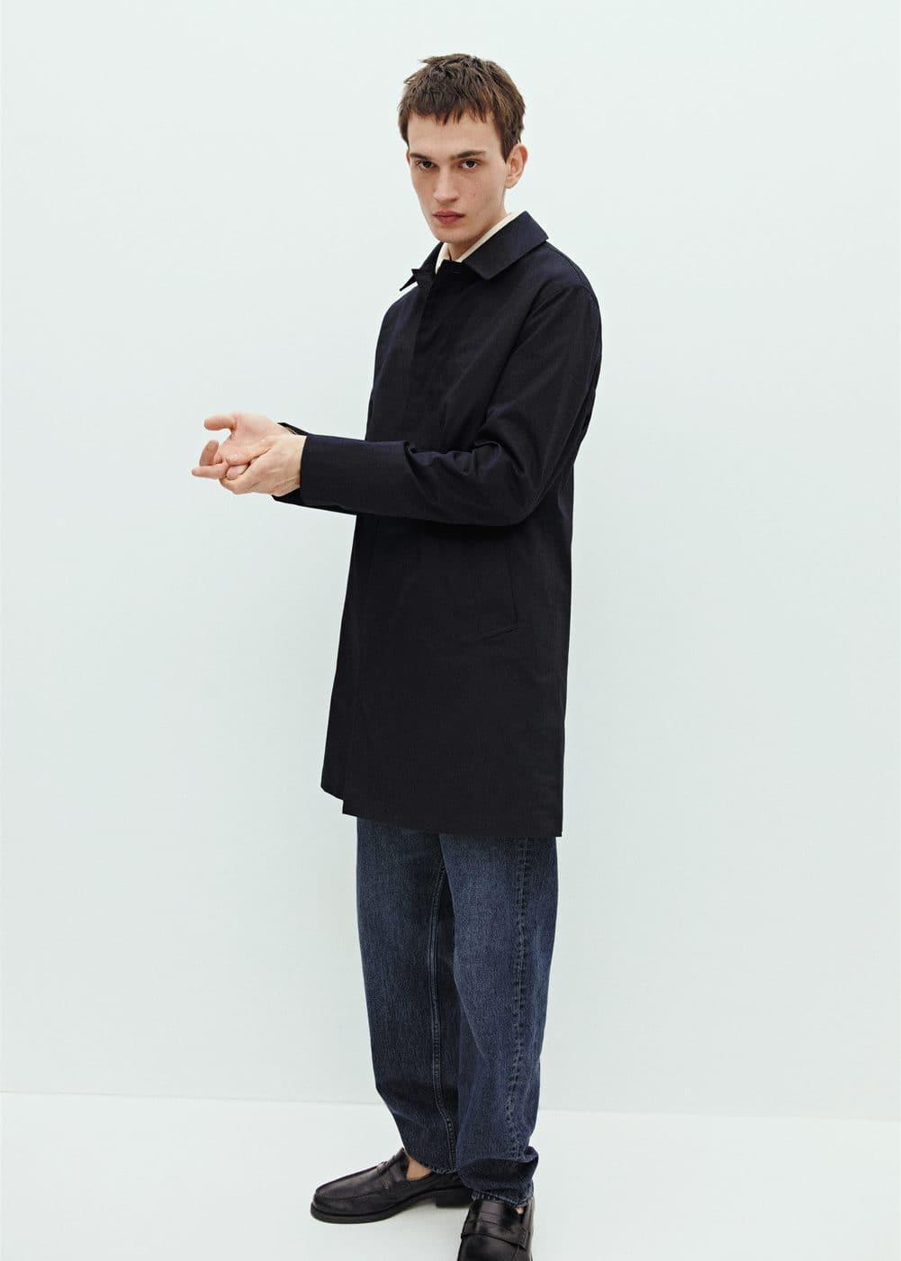 MANGO MAN - Cotton trench coat with collar detail dark navyMen product image