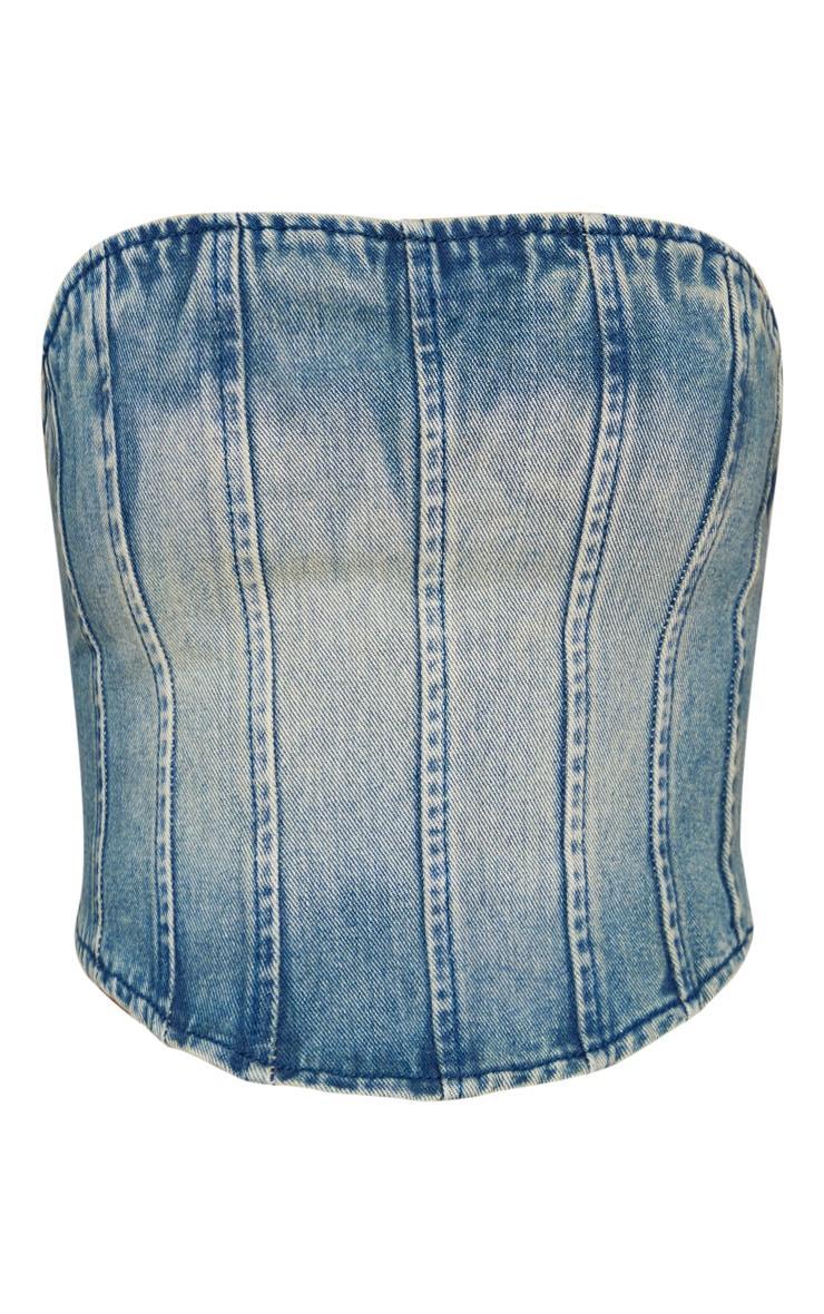 Indigo Vintage Wash Seam Front Denim Corset Top Product Image