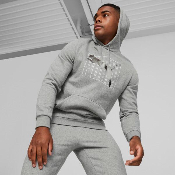 PUMA ESS+ Logo Lab Men's Hoodie in Medium Grey Heather Product Image