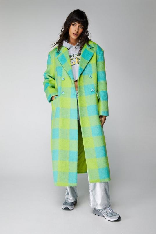 Premium Longline Green Plaid Coat Product Image