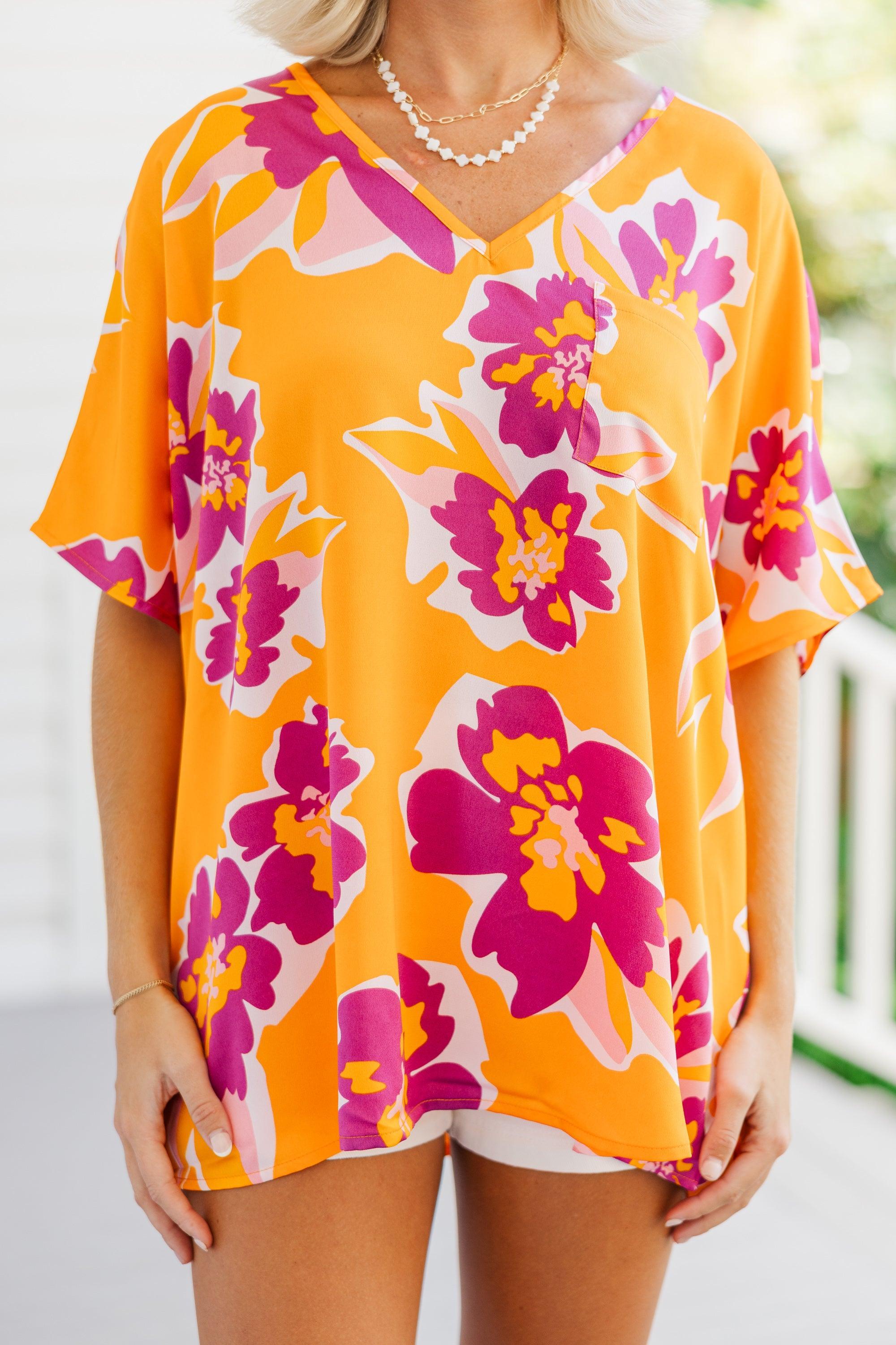 Sunny Days Orange Floral Top Female Product Image