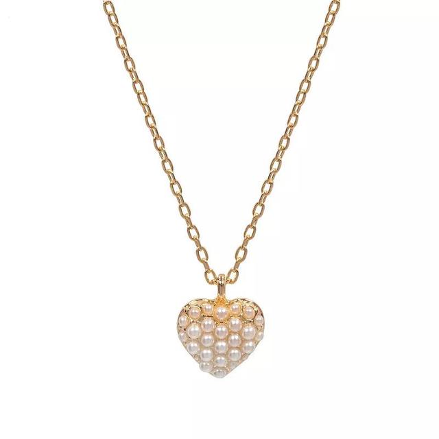 LC Lauren Conrad Gold Tone Pearl Heart Necklace, Womens, White Product Image