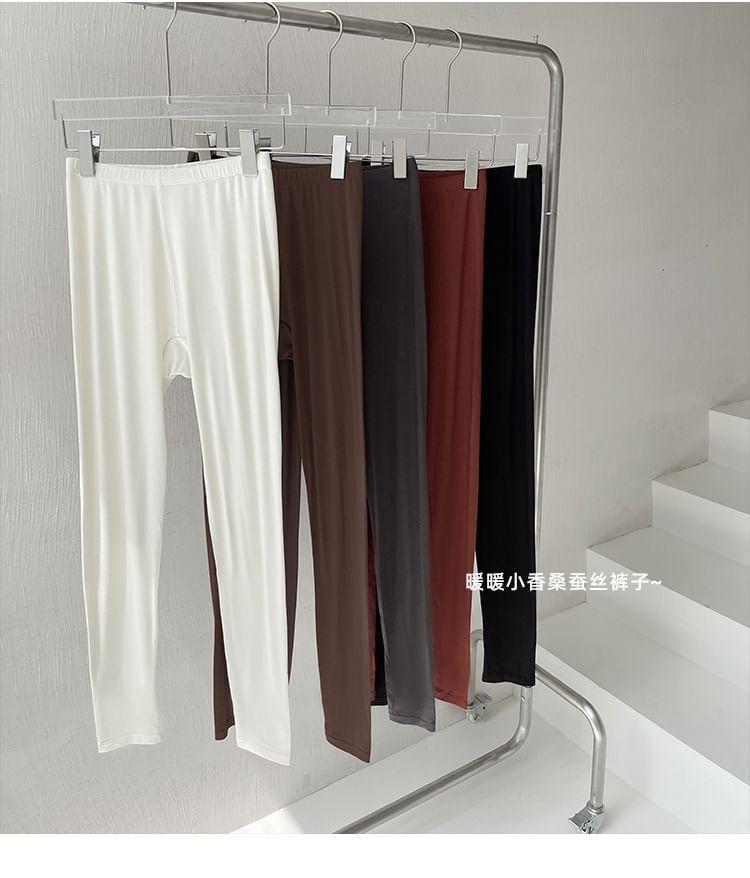 Pajama Set: Long-Sleeve Scoop Neck Plain Bow Pajama T-Shirt + Pants Product Image