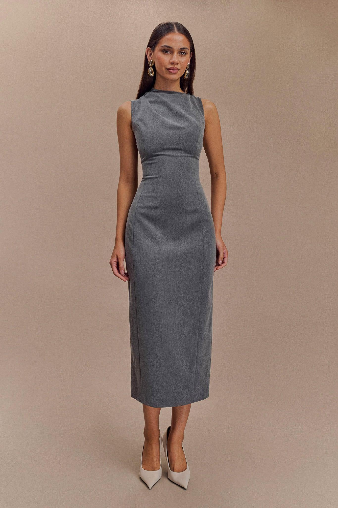 Taylor Draped Crepe Midi Dress - Charcoal Marle Product Image