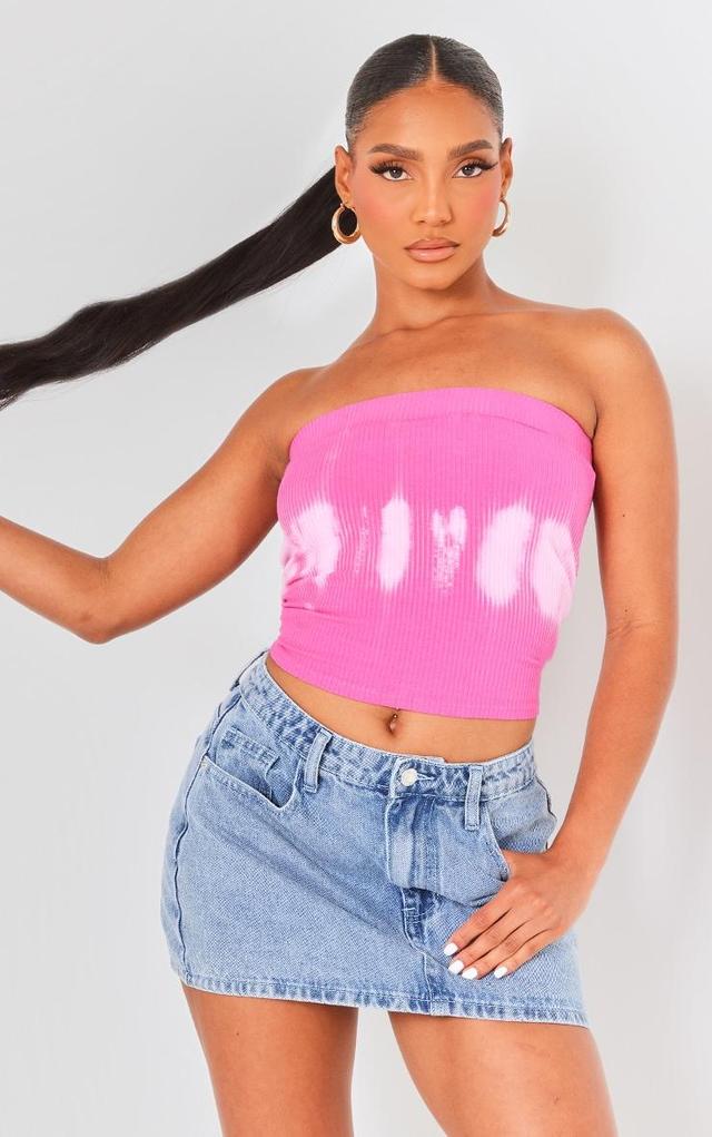 Fuchsia Ribbed Acid Wash Bandeau Top Product Image