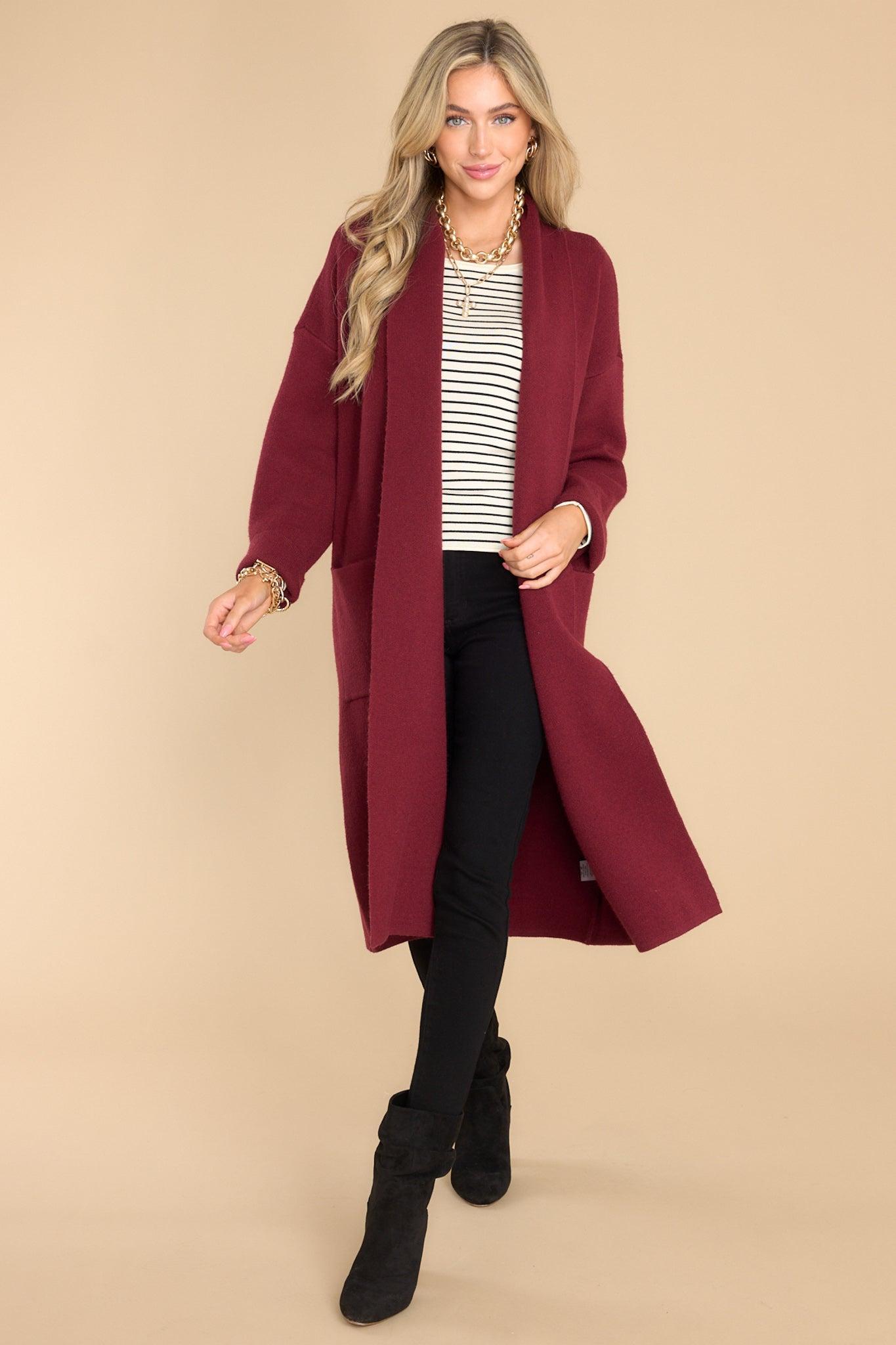 In My Cozy Era Oxblood Red Cardigan Rust Product Image