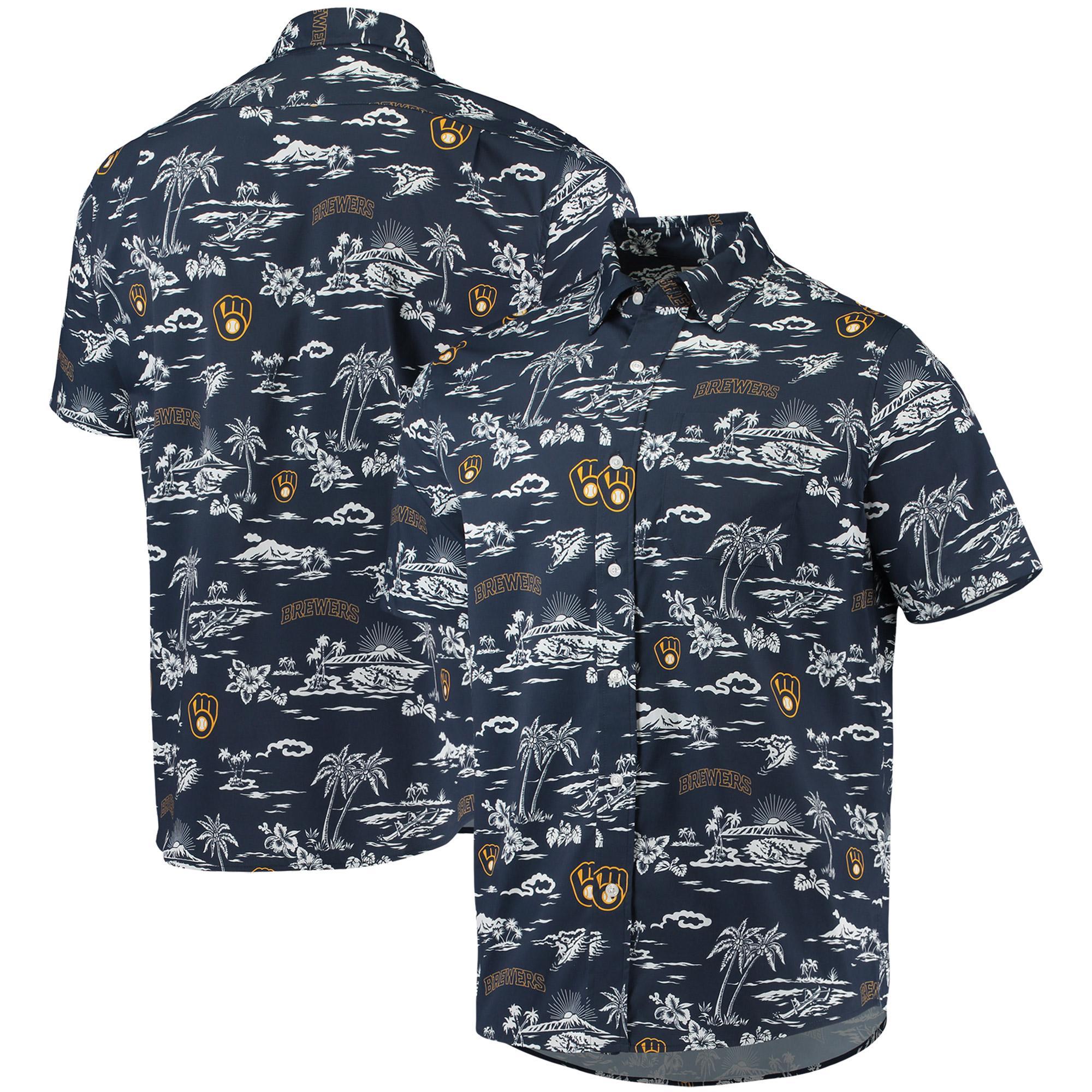 Mens Reyn Spooner Milwaukee Brewers Kekai Performance Button-Up Shirt Blue Product Image