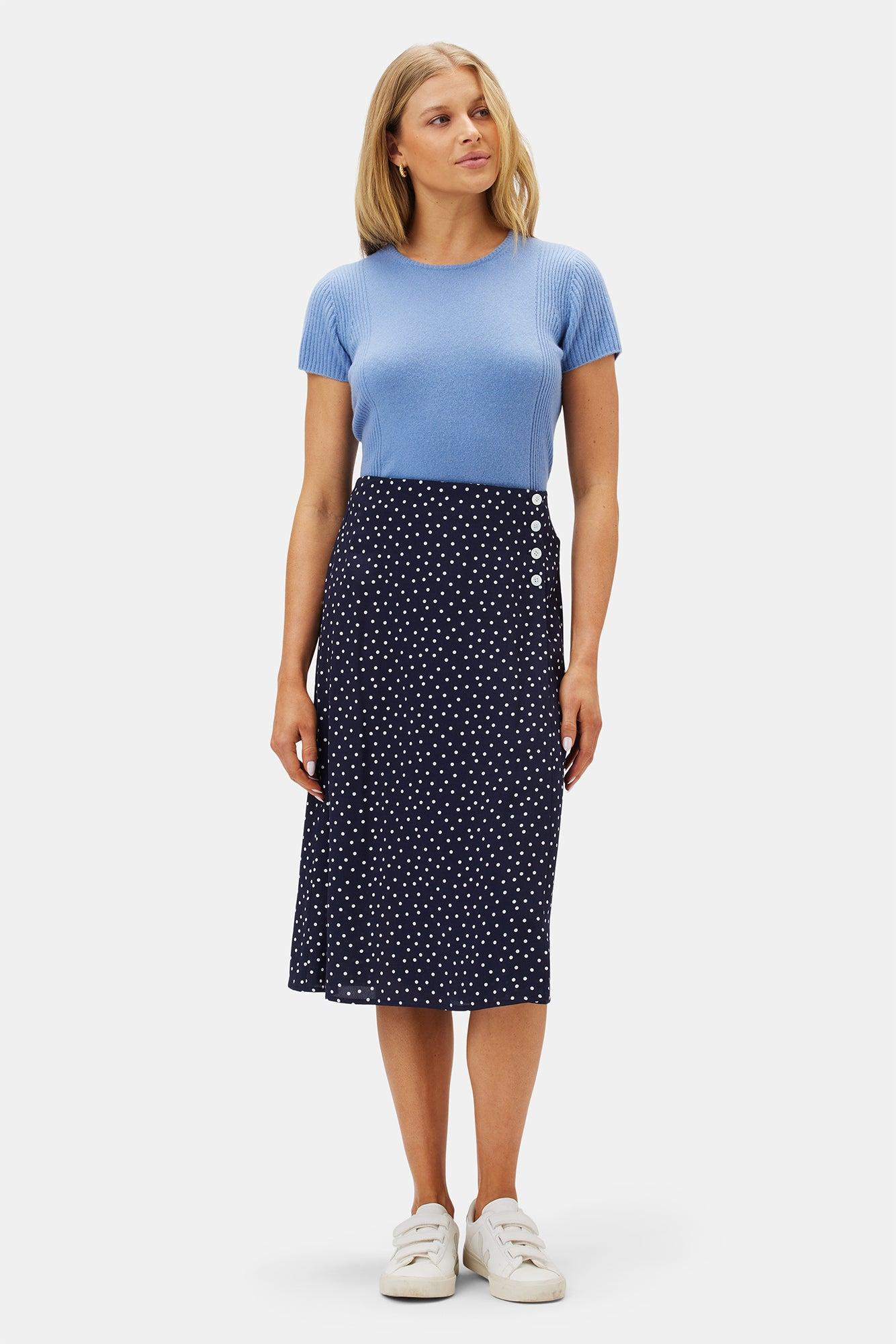 Gabrielle Wrap Skirt - Riviera Dot Navy Blue Product Image