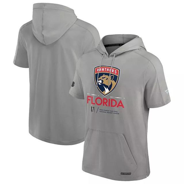 Mens Fanatics Gray Florida Panthers 2024 Stanley Cup Final Authentic Pro Fleece Short Sleeve Pullover Hoodie Product Image