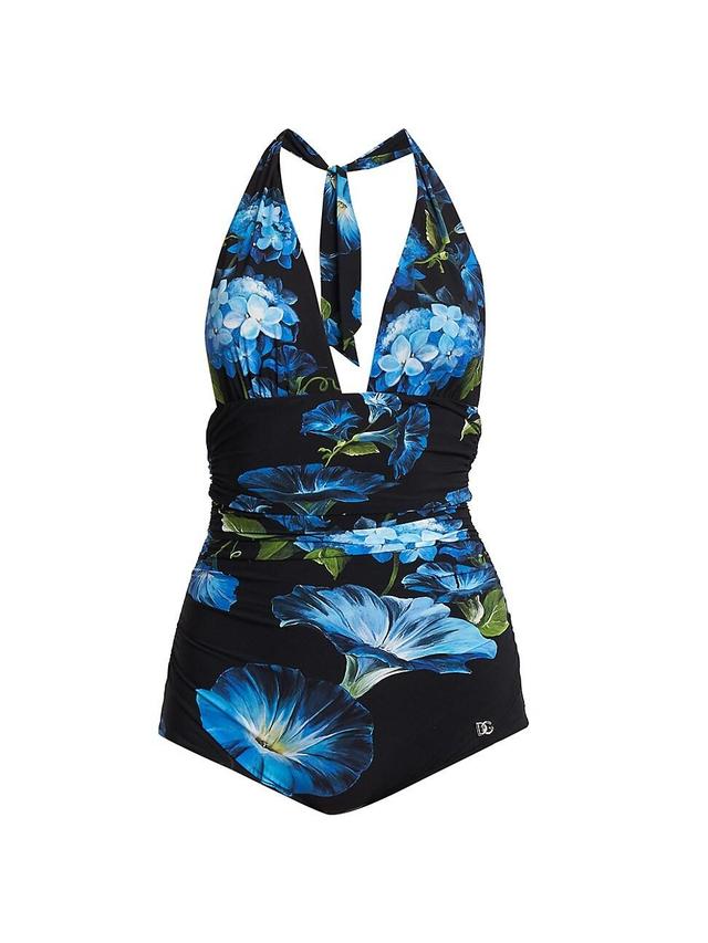 Womens Floral Ruched Halter One-Piece Swimsuit Product Image