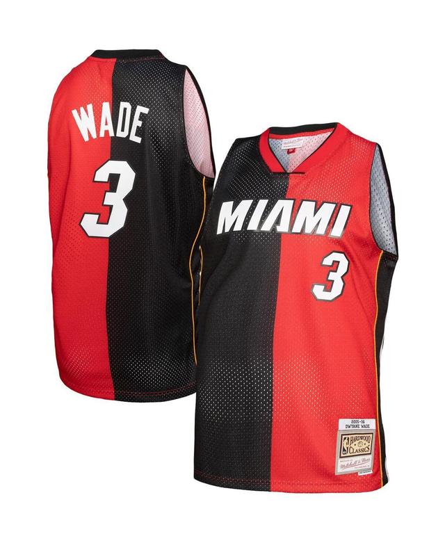 Mens Mitchell & Ness Dwyane Wade Black, Red Miami Heat Big and Tall Hardwood Classics 2005-06 Split Swingman Jersey - Black, Red Product Image