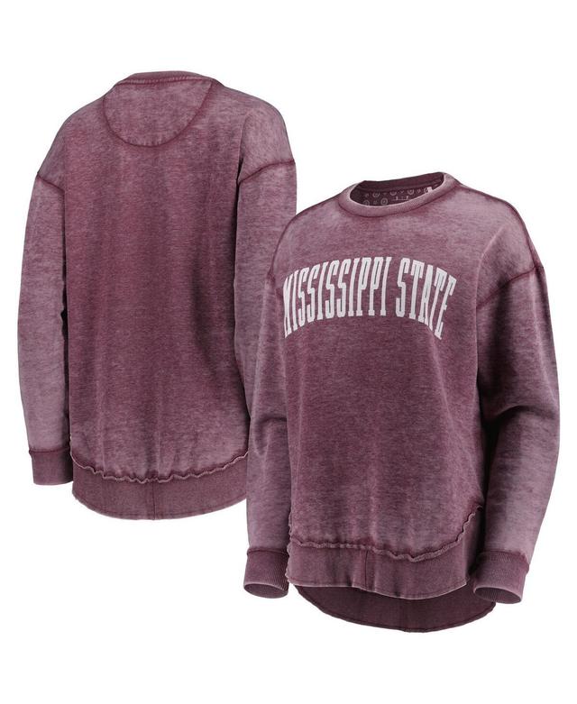 Womens Pressbox Maroon Distressed Mississippi State Bulldogs Vintage-Like Wash Pullover Sweatshirt Product Image