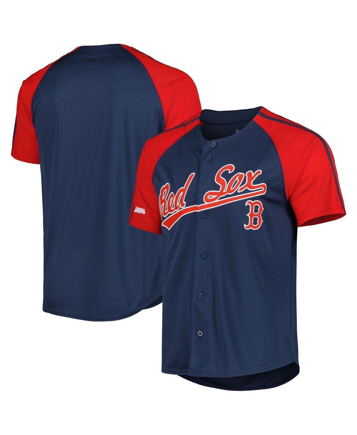 Mens Stitches Boston Red Sox Button-Down Raglan Fashion Jersey Blue Product Image