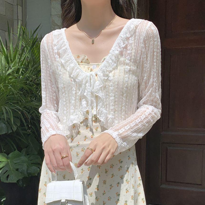 V-Neck Lace Cardigan Product Image