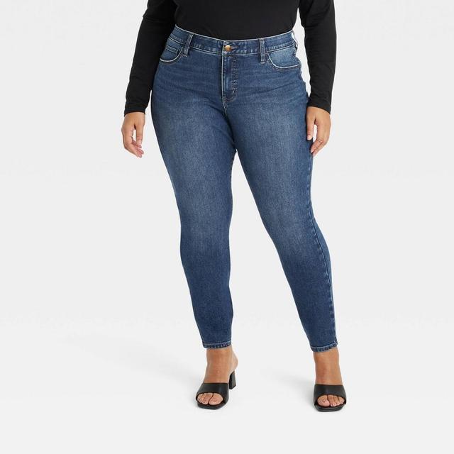 Women's Mid-Rise Skinny Jeans - Ava & Viv™ Dark Blue Denim 22 Product Image