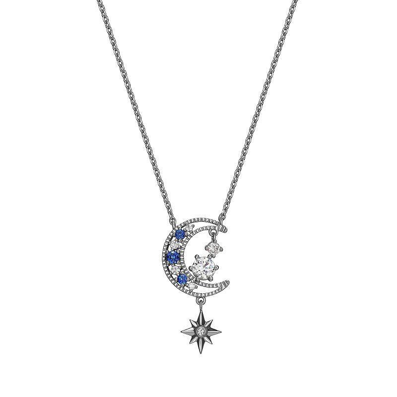 Sarafina Cubic Zirconia & Simulated Sapphire Moon & Stars Necklace, Womens Silver Tone Product Image