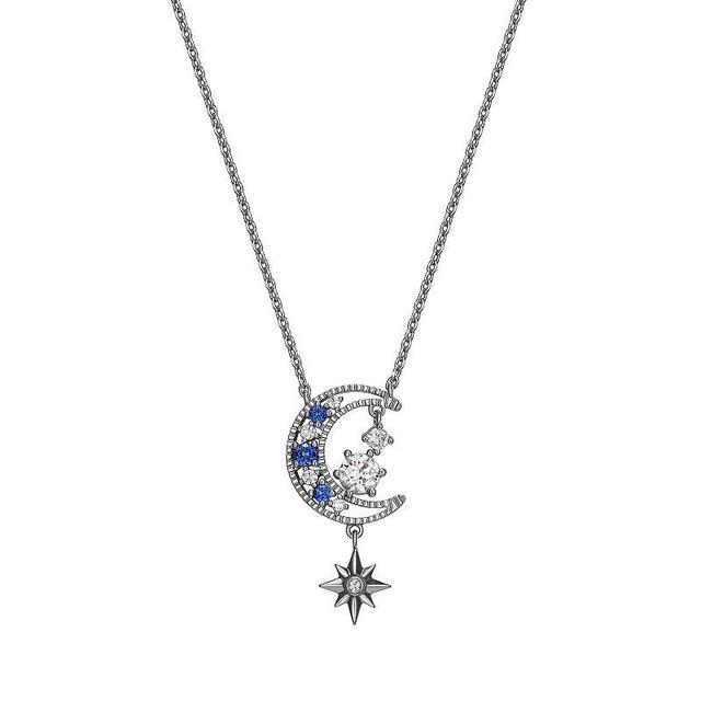 Sarafina Cubic Zirconia & Simulated Sapphire Moon & Stars Necklace, Womens Silver Tone Product Image