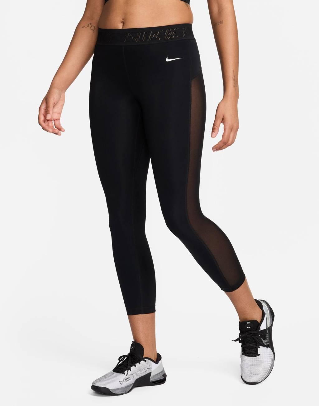 Nike Pro Training Dri-Fit mid rise 7/8 mesh leggings in black Product Image