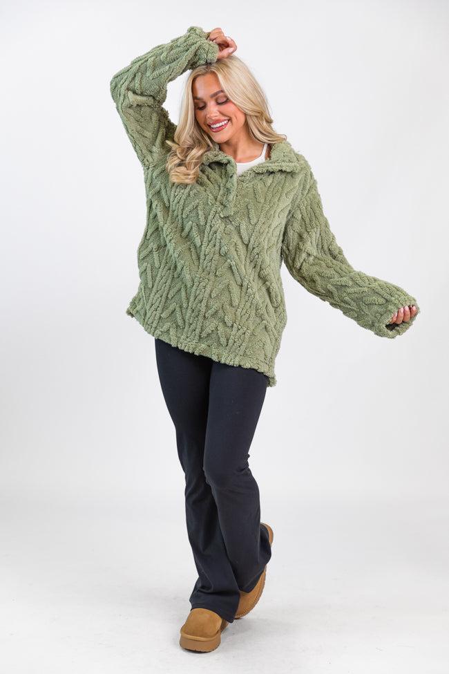 Take The Leap Olive Cable Detail Sherpa Pullover Product Image