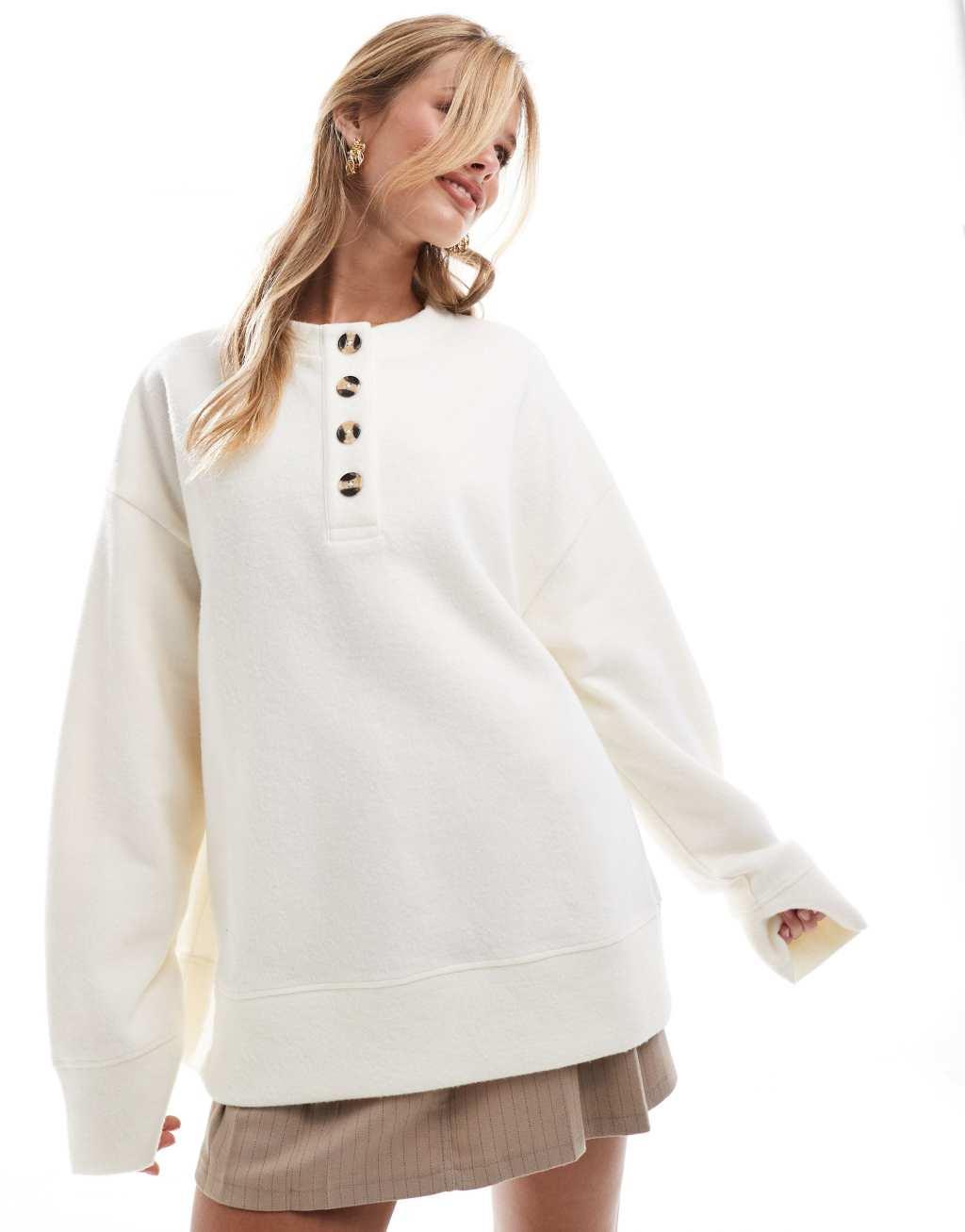 ASOS DESIGN supersoft oversized henley sweater in winter white Product Image