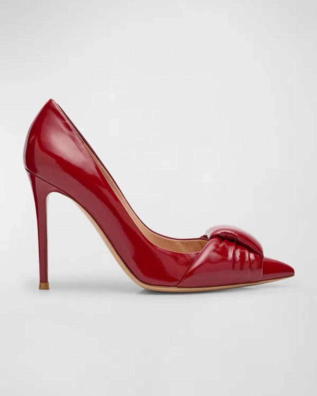 Padded Patent Knot Stiletto Pumps In Red Product Image