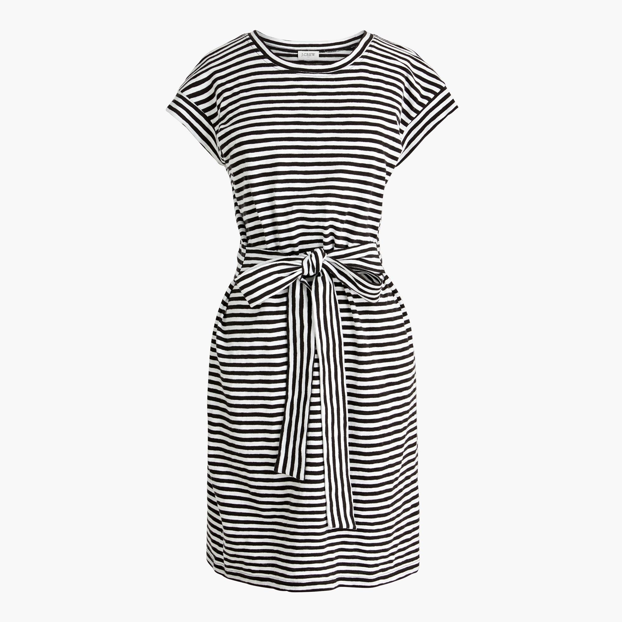 Short-sleeve striped tie-waist T-shirt dress Product Image