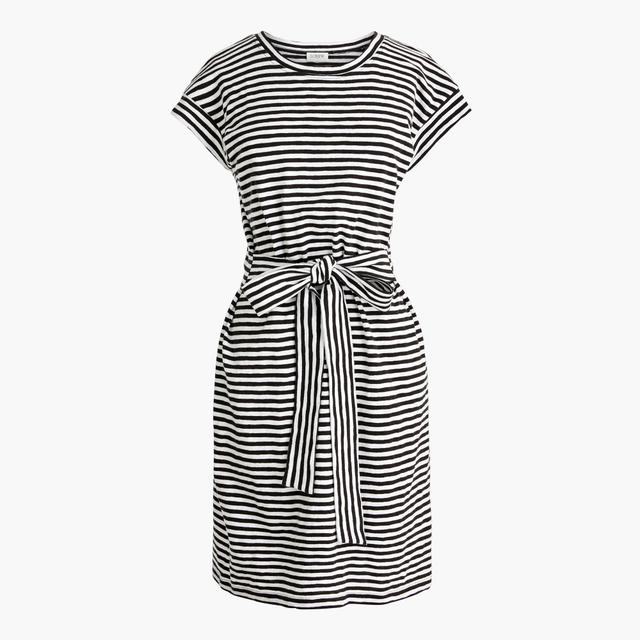 Short-sleeve striped tie-waist T-shirt dress Product Image