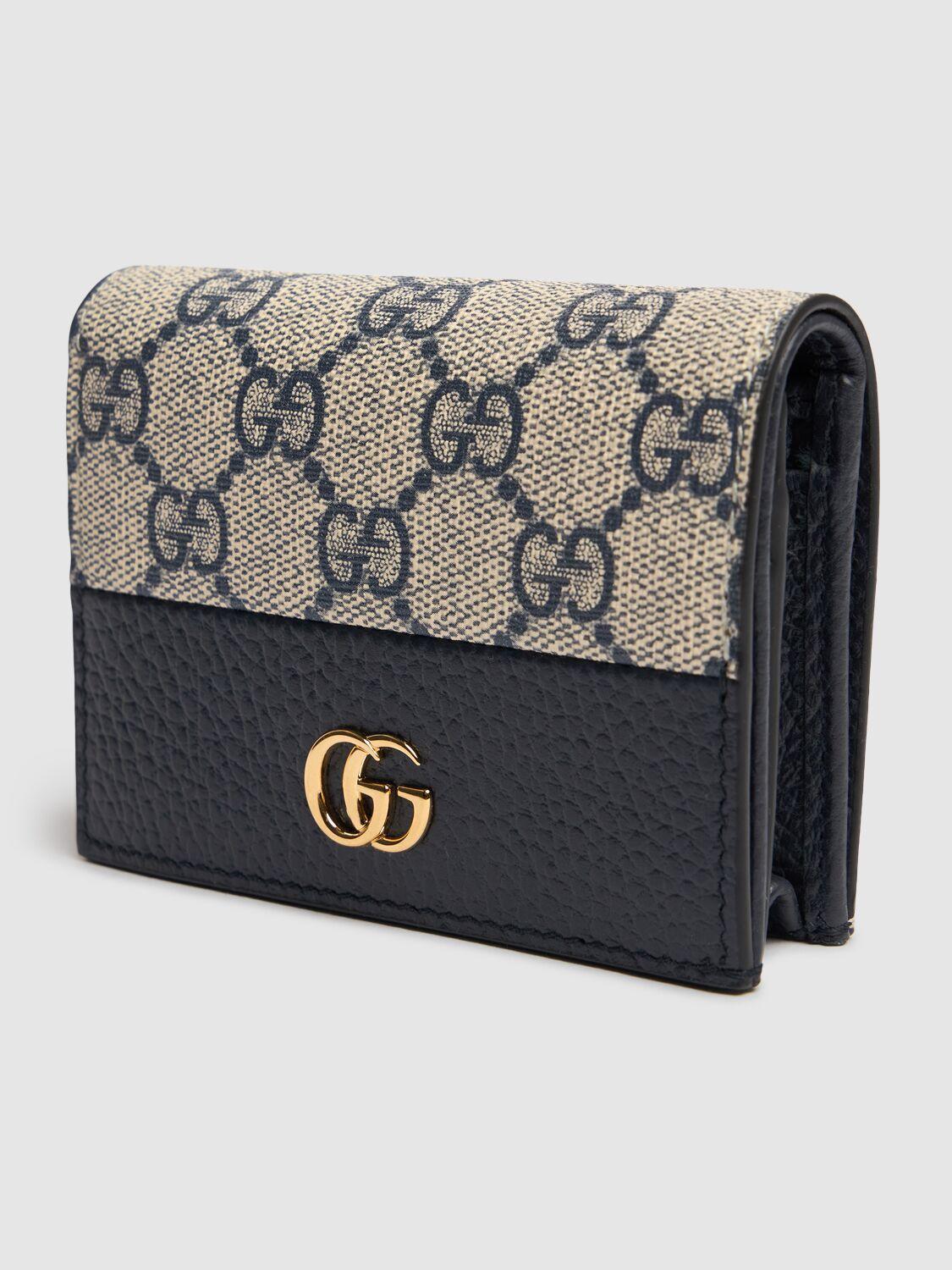 GUCCI Gg Marmont Canvas Card Case Wallet In Blu/beige Product Image