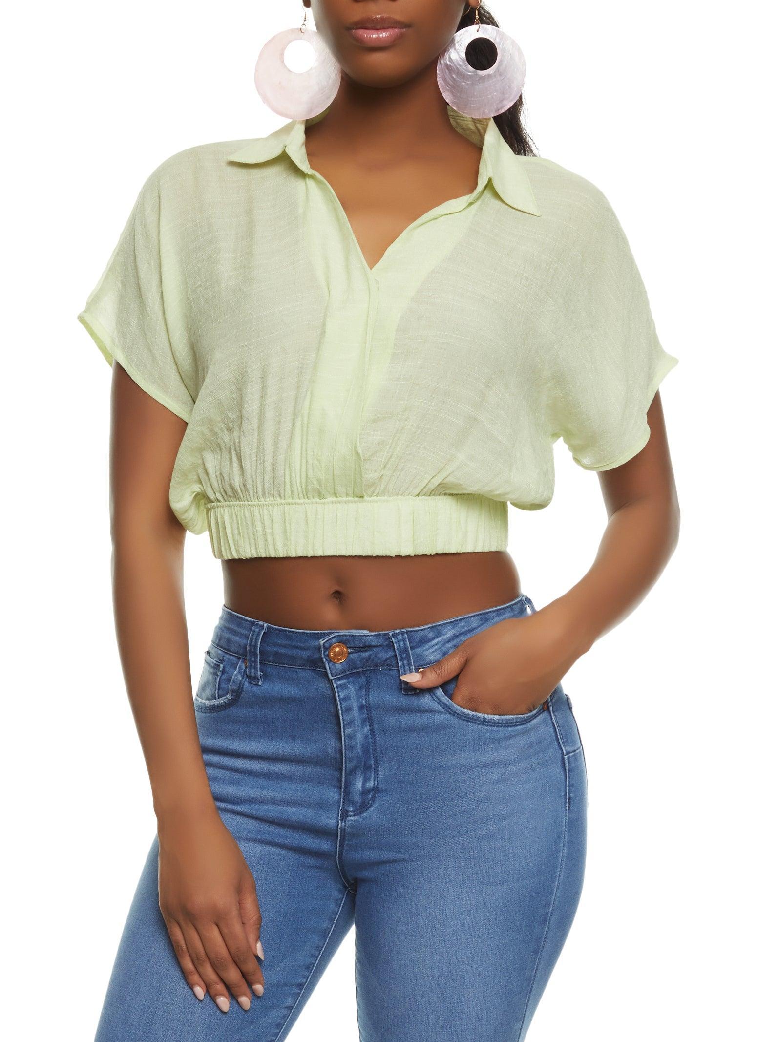 Womens Elastic Waistband Cropped Shirt Product Image