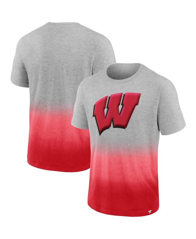 Mens Fanatics Heathered Gray and Red Wisconsin Badgers Team Ombre T-shirt - Heathered Gray Product Image