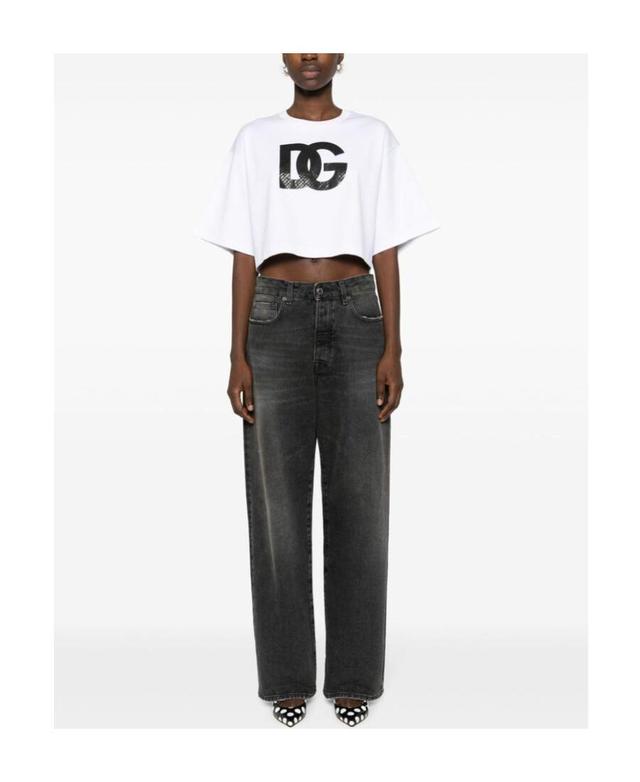 DOLCE & GABBANA Logo-print Cropped T-shirt In White Product Image